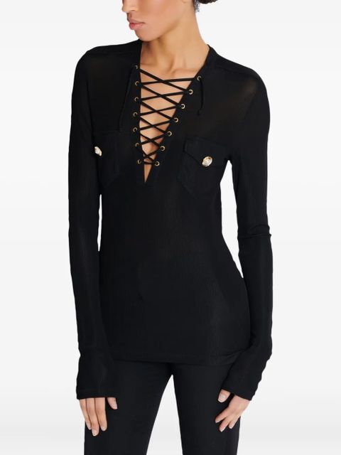 Balmain long-sleeved lace-up top - Black