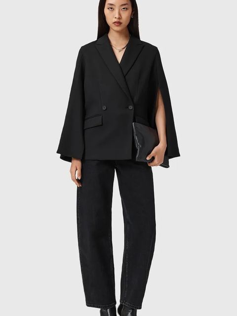 AllSaints marynarka kolor czarny dwurzędowa gładka W050QD - zdjęcie produktu nr 2