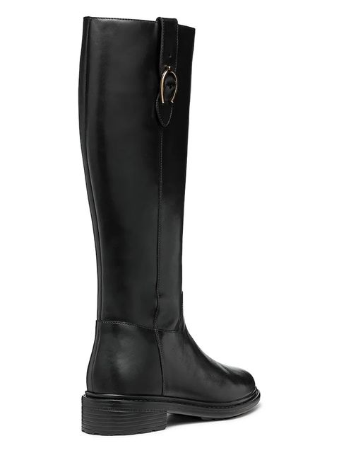 Geox kozaki skórzane D WALK PLEASURE damskie kolor czarny na płaskim obcasie D46TGD 00043 C9999