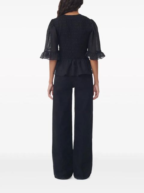 GANNI Crinkled Georgette Smock Blouse - Black - zdjęcie produktu nr 2