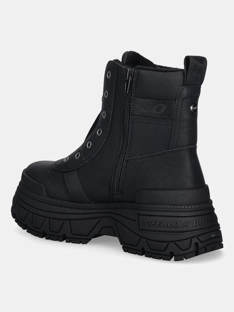 Buffalo botki Fusion Front Zip damskie kolor czarny na platformie ocieplone 1270130-BLK