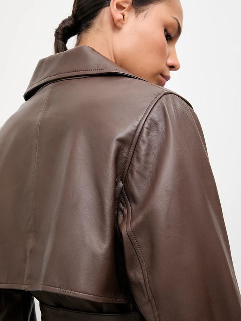 Answear.LAB kurtka skórzana kolor brązowy przejściowa