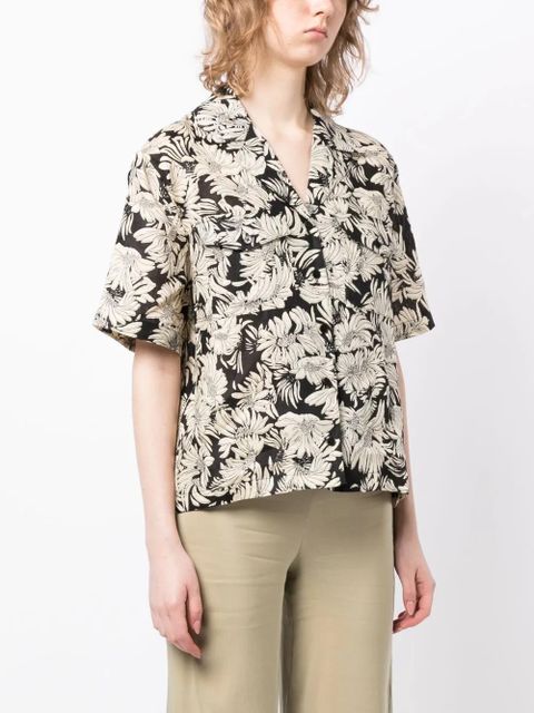 ANINE BING floral-print linen shirt - Black