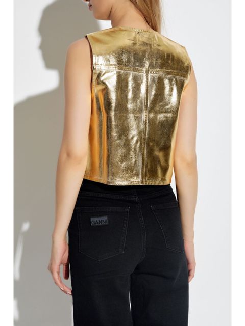 GANNI metallic organic cotton vest - Gold