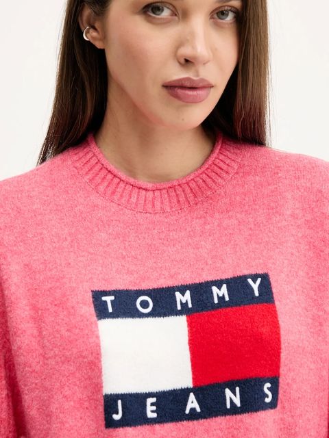 Tommy Jeans sweter z dodatkiem wełny damski kolor różowy lekki DW0DW21782
