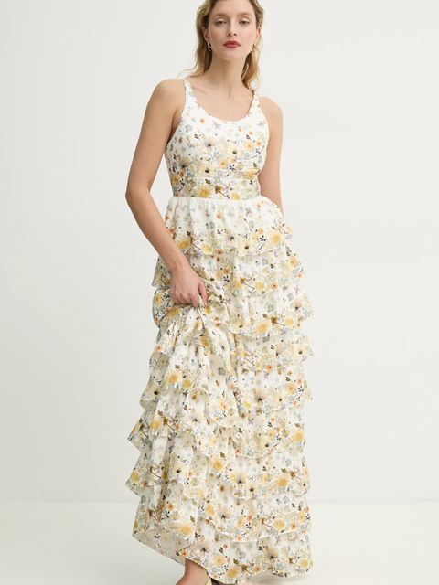 MUNTHE sukienka jedwabna FRUMA kolor żółty maxi rozkloszowana 251134025118 - zdjęcie produktu nr 2