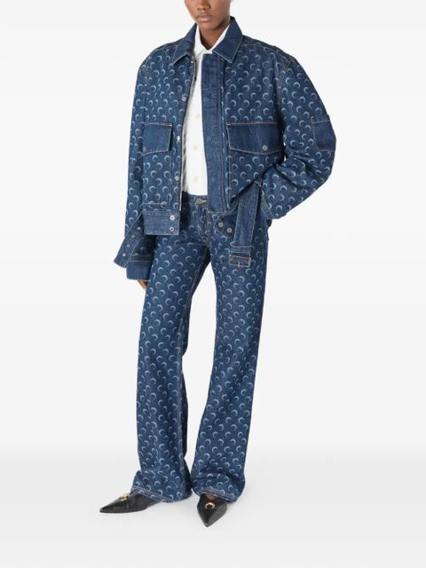 Marine Serre crescent moon-print jeans - Blue - zdjęcie produktu nr 1