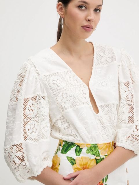 Farm Rio body damskie kolor biały gładka 335864