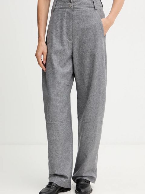 BOSS spodnie z dodatkiem wełny damskie kolor szary fason chinos high waist 50548109 - zdjęcie produktu nr 1