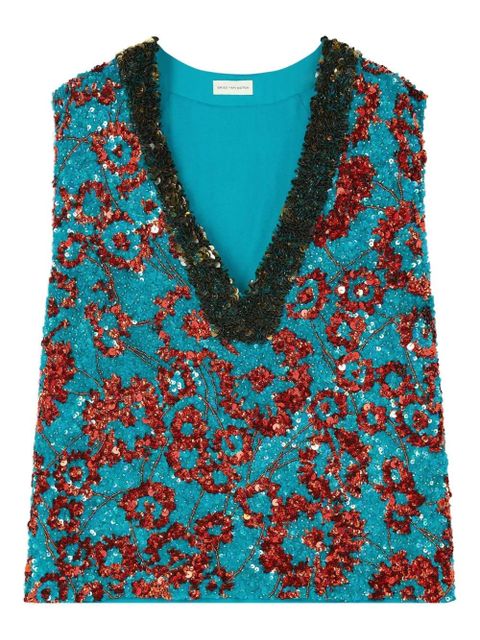 DRIES VAN NOTEN embroidered sleeveless top - Blue