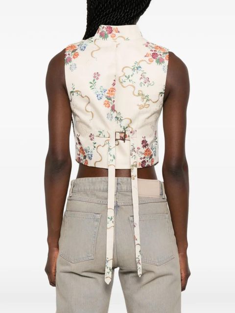 Alexander McQueen floral-print ruffled jacket - Neutrals