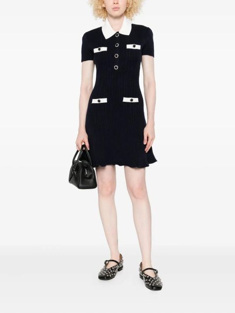 Self-Portrait collared button-detail mini dress - Blue