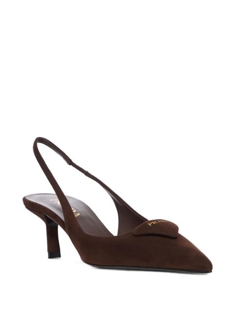 Prada Triangle-logo sling back pumps - Brown
