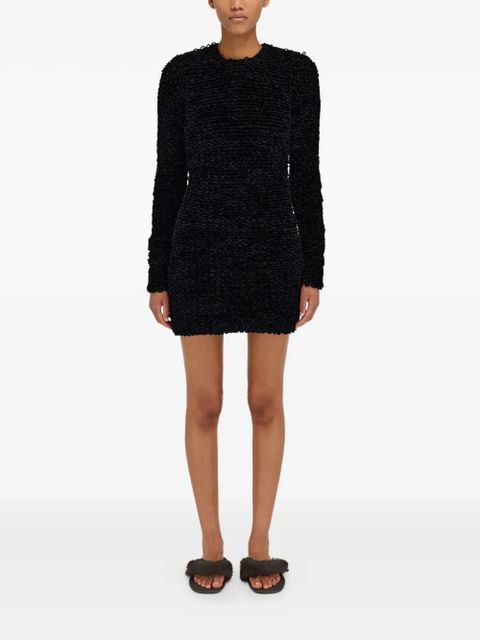 Ferragamo astrakhan-effect long-sleeve mini dress - Black
