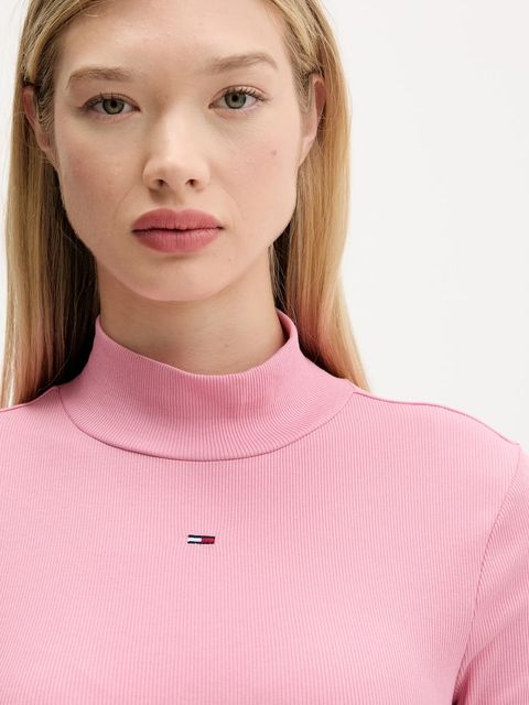 Tommy Jeans longsleeve damski kolor różowy z półgolfem DW0DW19830