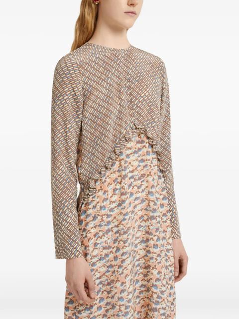 Marni ruffle-detail floral-pattern midi dress - Neutrals