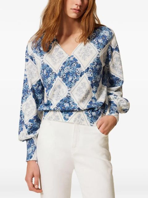 TWINSET diamond-pattern floral top - Blue - zdjęcie produktu nr 2
