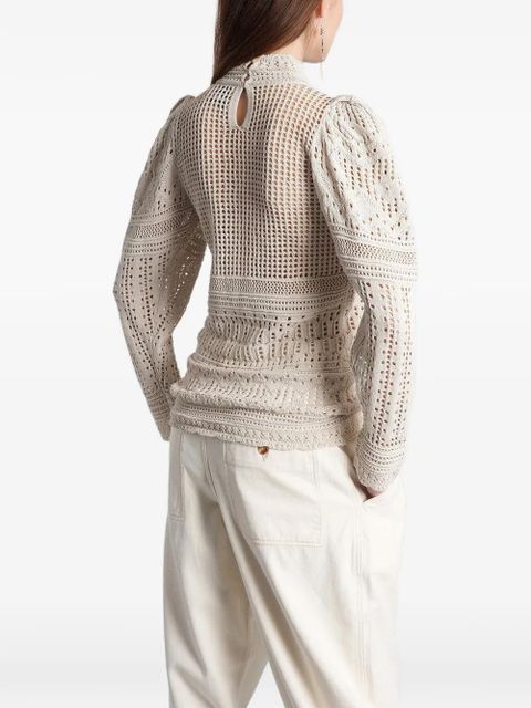 ISABEL MARANT Dahara pointelle-knit puffed-sleeve sweater - Neutrals
