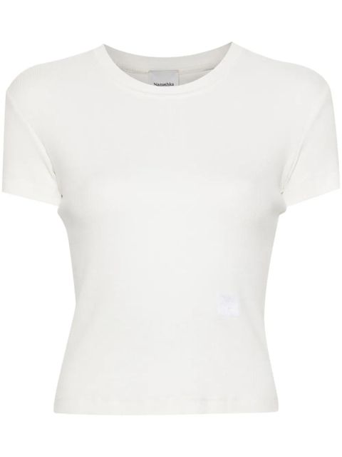 Nanushka logo-embroidered ribbed T-shirt - White - zdjęcie produktu nr 1