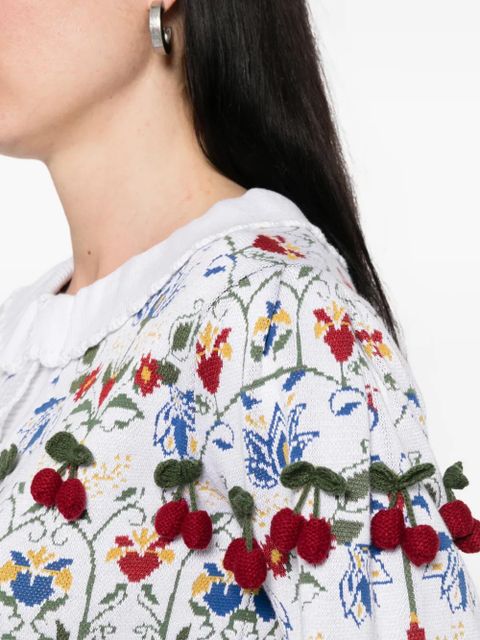 FARM Rio cherry-appliqué cardigan - White