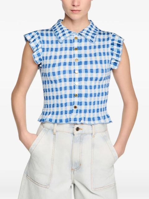 SANDRO ruffled gingham shirt - Blue