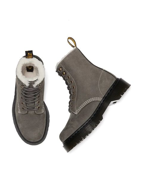 Dr. Martens workery skórzane 1460 Pascal Bex Fur Lined damskie kolor szary na platformie DM41419020