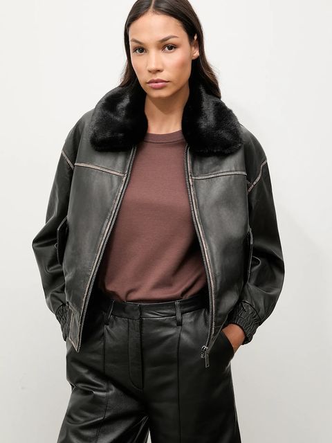 Answear.LAB kurtka skórzana kolor czarny przejściowa