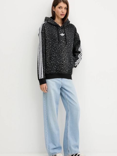 adidas Originals bluza Graphic Lo Hd damska kolor szary z kapturem wzorzysta JV7561 - zdjęcie produktu nr 2