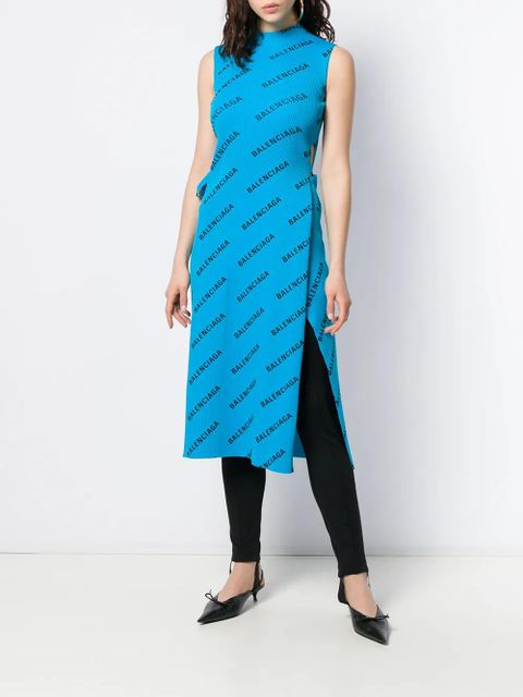 Balenciaga allover logo wrap dress - Blue