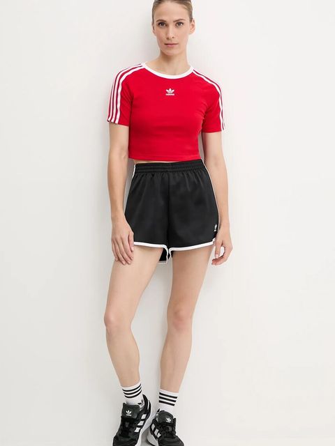 adidas Originals szorty 3S SPRINTER damskie kolor czarny z aplikacją high waist JD3119