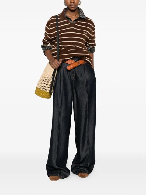 Miu Miu striped V-neck T-shirt - Brown