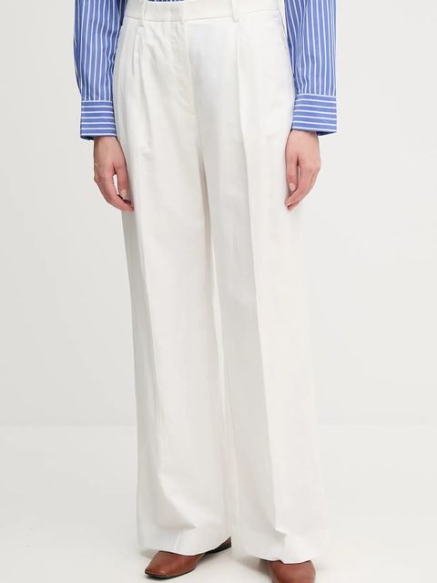 Tommy Hilfiger spodnie z domieszką lnu damskie kolor biały szerokie high waist WW0WW47214 - zdjęcie produktu nr 1