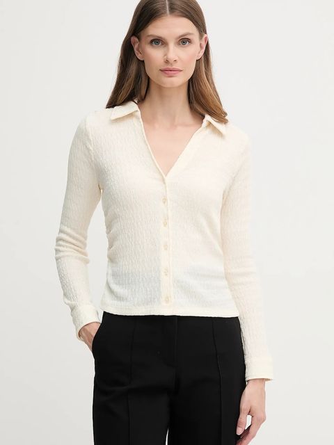 Dkny koszula damska kolor beżowy slim z kołnierzykiem klasycznym DJ5T1385 - zdjęcie produktu nr 1