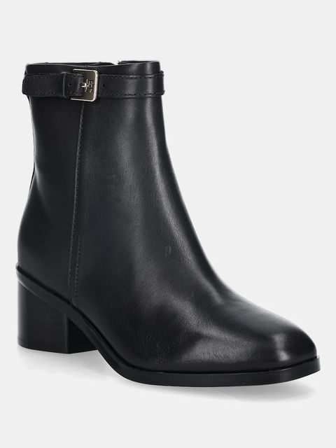 Tommy Hilfiger botki skórzane TH BUCKLE RIDING MID HEEL BOOTIE damskie kolor czarny na słupku FW0FW08859 - zdjęcie produktu nr 1