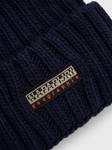 Napapijri czapka z domieszką wełny kolor granatowy z grubej dzianiny z domieszką wełny