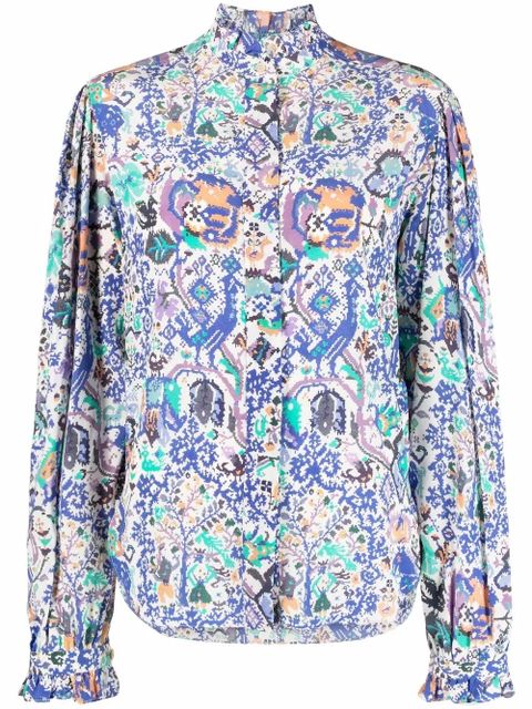 ISABEL MARANT Banessa abstract-print ruffled blouse - Blue - zdjęcie produktu nr 1