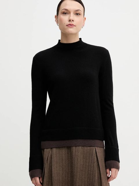 Sisley sweter z dodatkiem wełny damski kolor czarny lekki z półgolfem 122WL202B - zdjęcie produktu nr 1