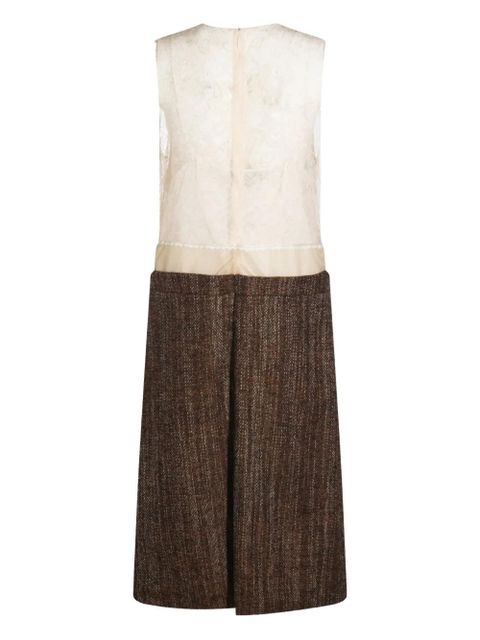 FENDI lace-panel tweed dress - Neutrals