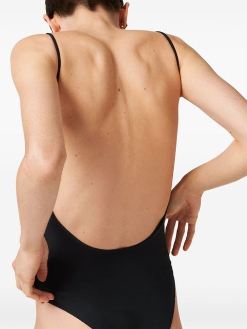 Miu Miu logo-plaque swimsuit - Black