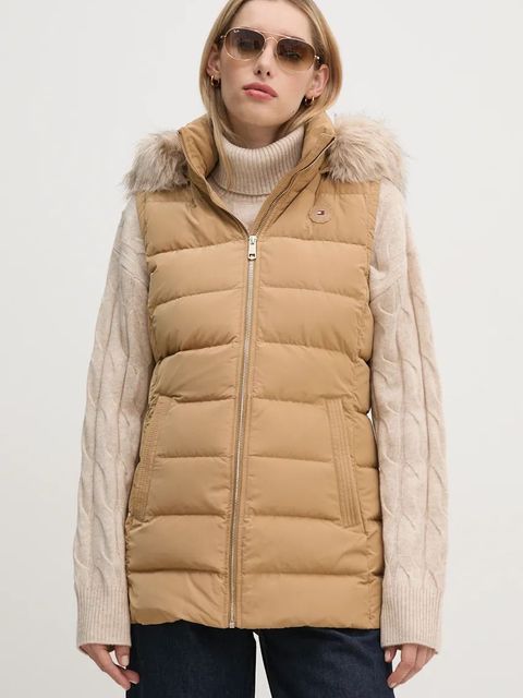 Tommy Hilfiger bezrękawnik puchowy damski kolor brązowy zimowy WW0WW43634