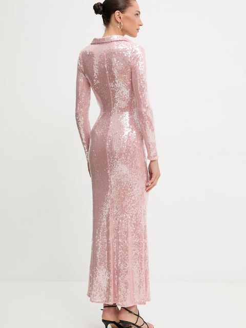 Bardot sukienka kolor różowy maxi rozkloszowana 59613DB2