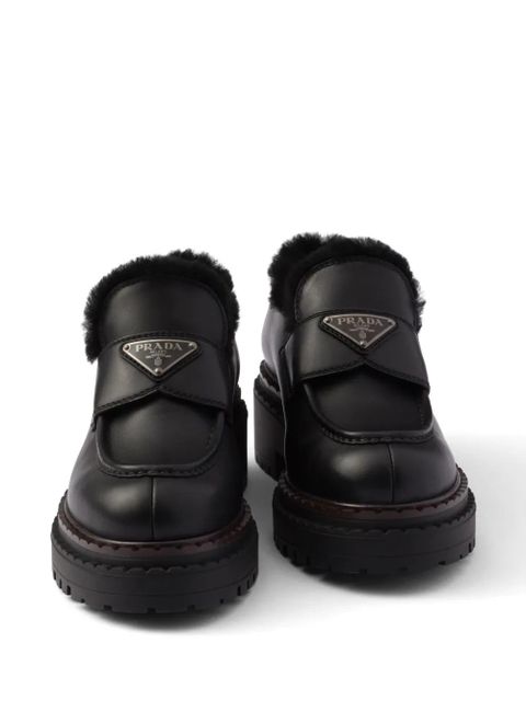 Prada shearling leather loafers - Black