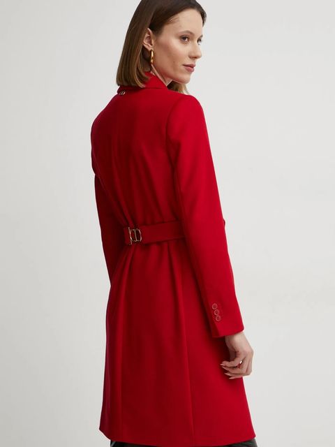 Twinset płaszcz wełniany kolor czerwony przejściowy 242TT2202