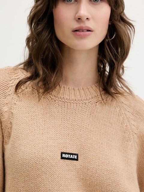 Rotate sweter z dodatkiem wełny damski kolor beżowy ciepły 1147411753