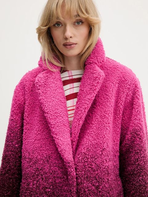 Desigual płaszcz z domieszką wełny ICECREAM kolor różowy 25WWEW64