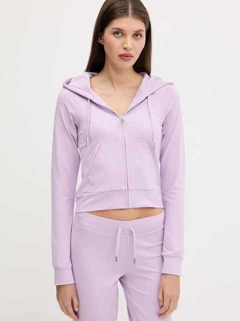 Juicy Couture bluza SINGLE JERSEY OLA HOODIE damska kolor fioletowy z kapturem z aplikacją JCWAS125310 - zdjęcie produktu nr 1