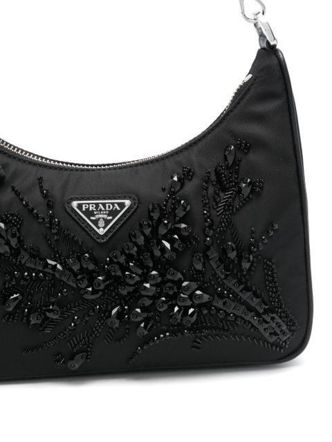 Prada crystal-embellished shoulder bag - Black