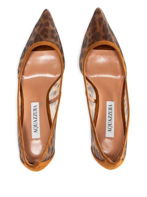 Aquazzura 85mm leopard-print mesh pumps - Brown