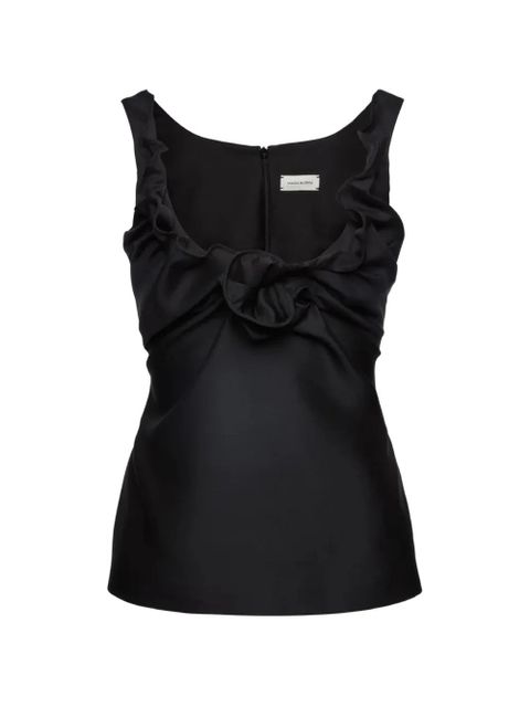 Magda Butrym ruffled floral-appliqué top - Black - zdjęcie produktu nr 1
