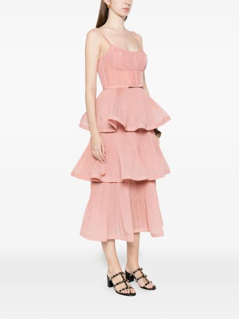 ZIMMERMANN tiered pleated midi dress - Pink